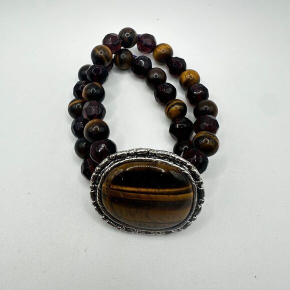 Stunning tigers eye and possible faceted garnet beaded stretchy bracelet! - Picture 12 of 12